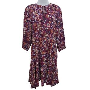 Frye & Co Floral Print 3/4 Sleeve Empire Waist Boho Chic Magenta Purple L NWT